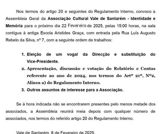 ASSEMBLEIA GERAL 22 FEV 2025 – CONVOCATÓRIA