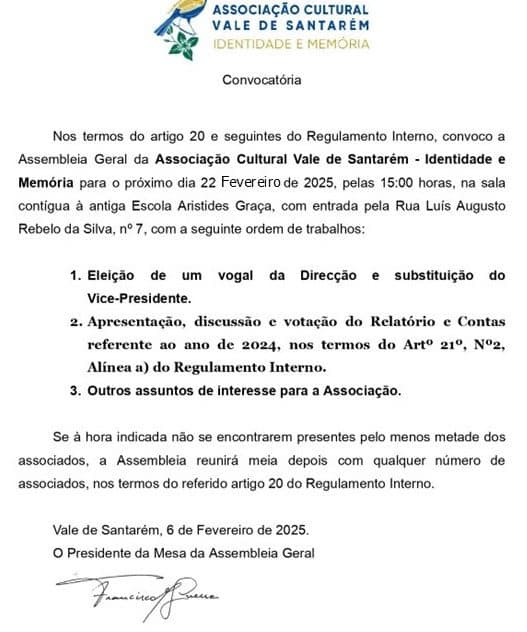 ASSEMBLEIA GERAL 22 FEV 2025 – CONVOCATÓRIA
